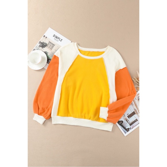 Round Neck Dropped Shoulder Color Block Sweatshirt - Picture 6 of 6